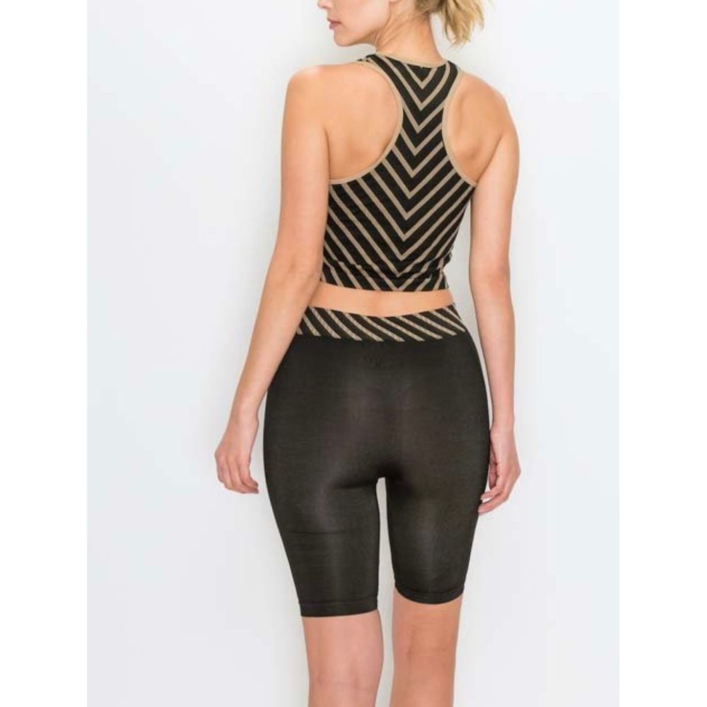 Black/Brown Chevron Racerback Crop Top/Bike Shorts